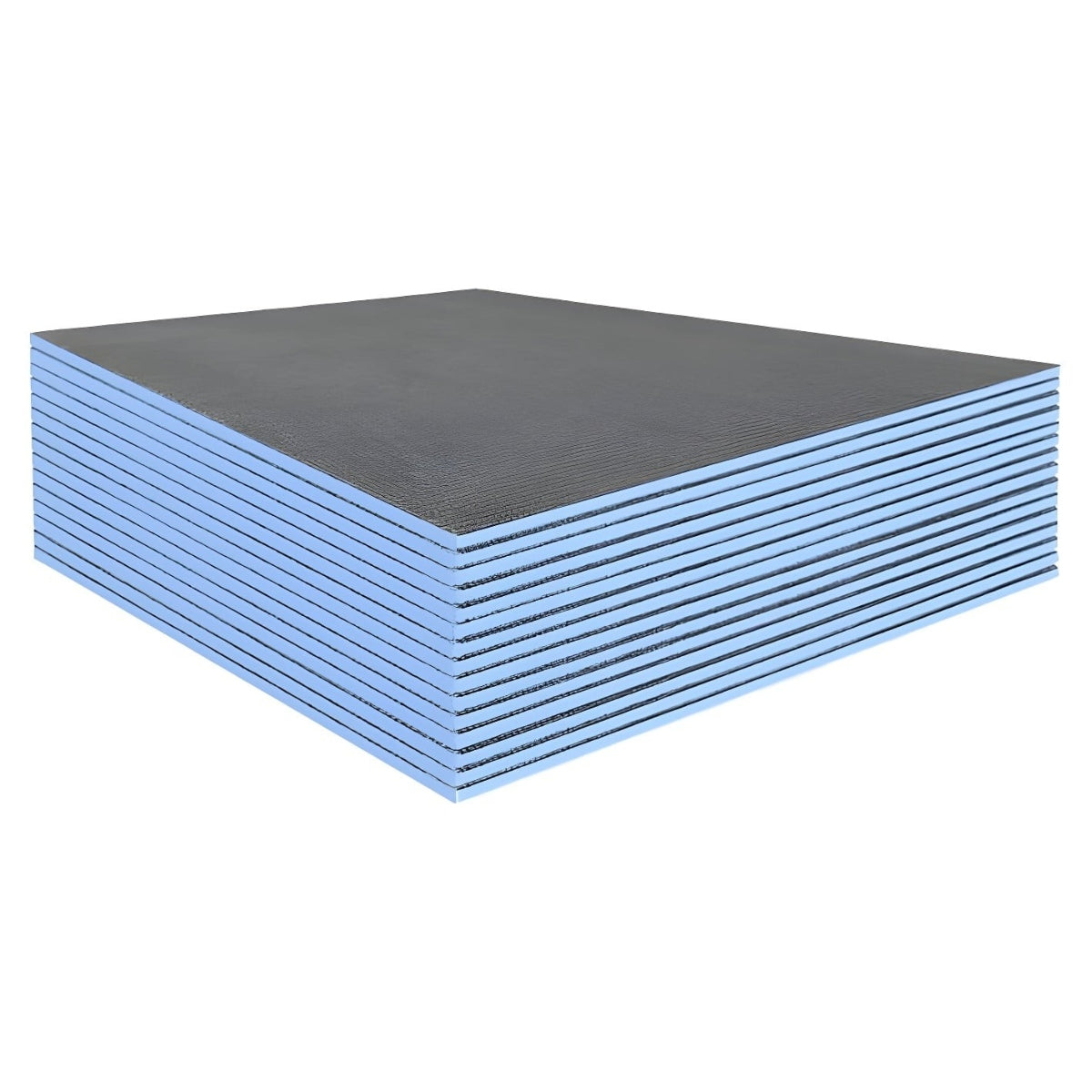 Selection of extruded polystyrene (XPS) foam tile backer boards with blue foam interior and dark cement exterior.