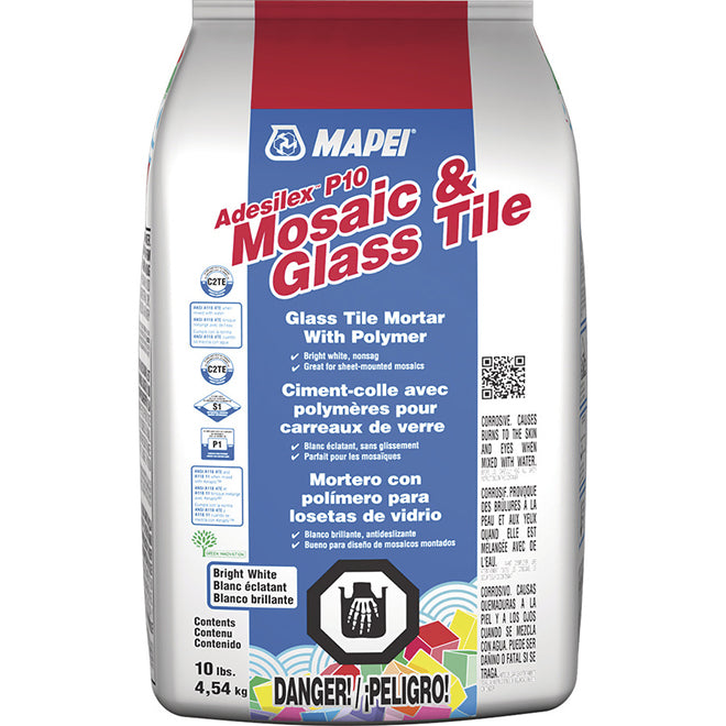 Mapei Adesilex P10 Mosaic & Glass Tile mortar, in a 10 lb bag.