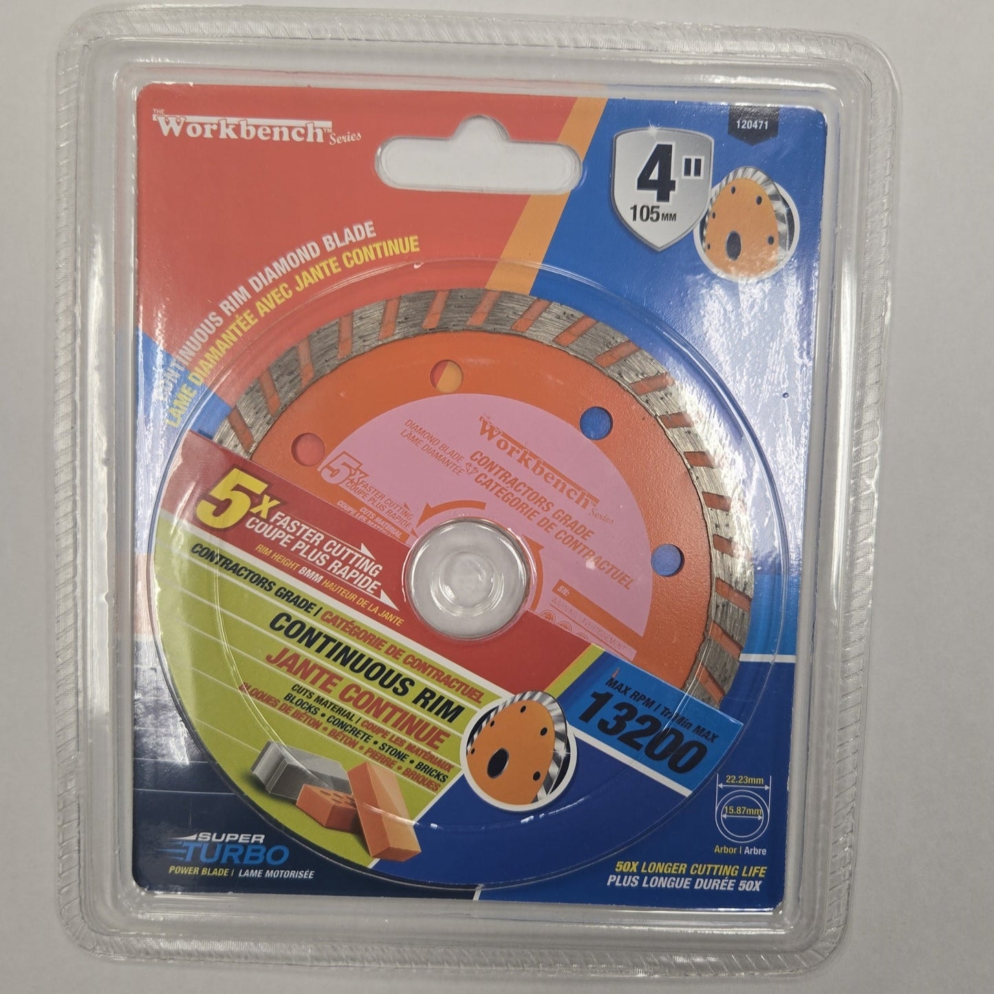 Continuous Rim Diamond Tile blade with a 4" diameter blade, for cutting of porcelain, granite, stone, etc.