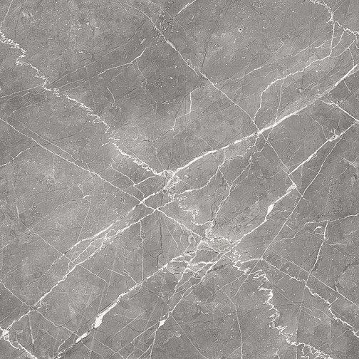 Bolonia polished porcelain tile with a grey stone design, for floors and walls. Made in Spain, in a 24x24" size.