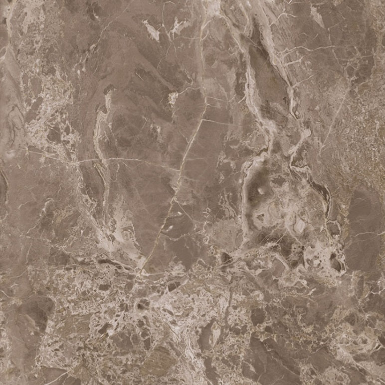 Breccia Brown polished porcelain tile with a brown stone design, for floors and walls. In a 24x24" size.