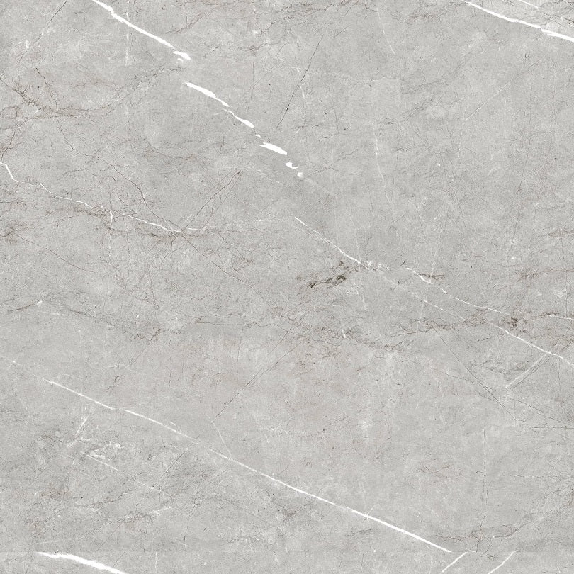 Columbia Perla matte porcelain tile with a grey stone design, for floors and walls. Made in Spain, in a 24x24" size.