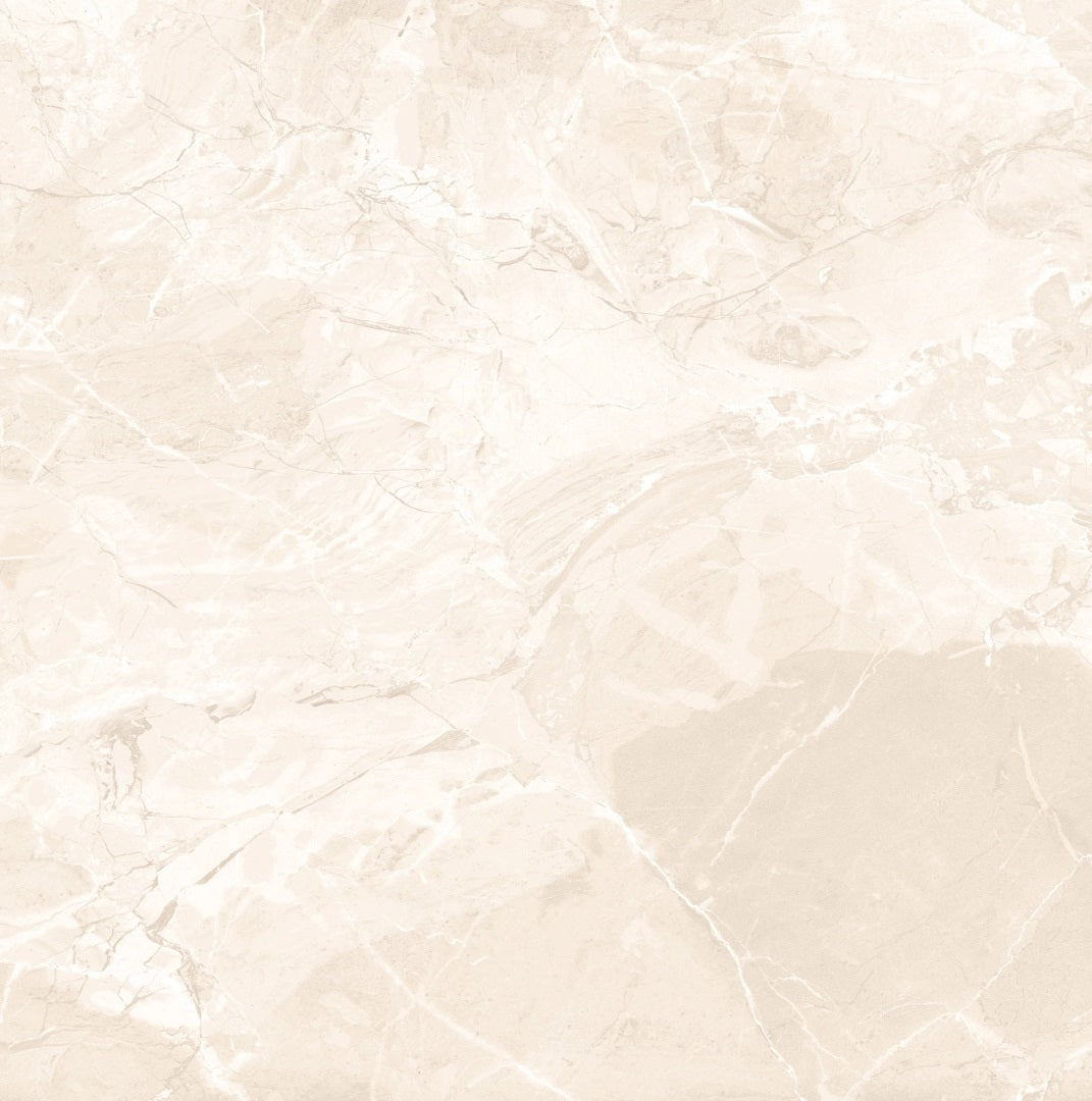 Earthstone Beige glossy porcelain tile with a stone design, for floors and walls. Made in Spain, in a 24x24" size.