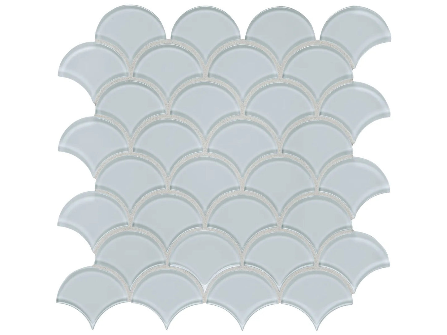 Element Skylight glass mosaic with a light blue colour. In a scallop mosaic shape.