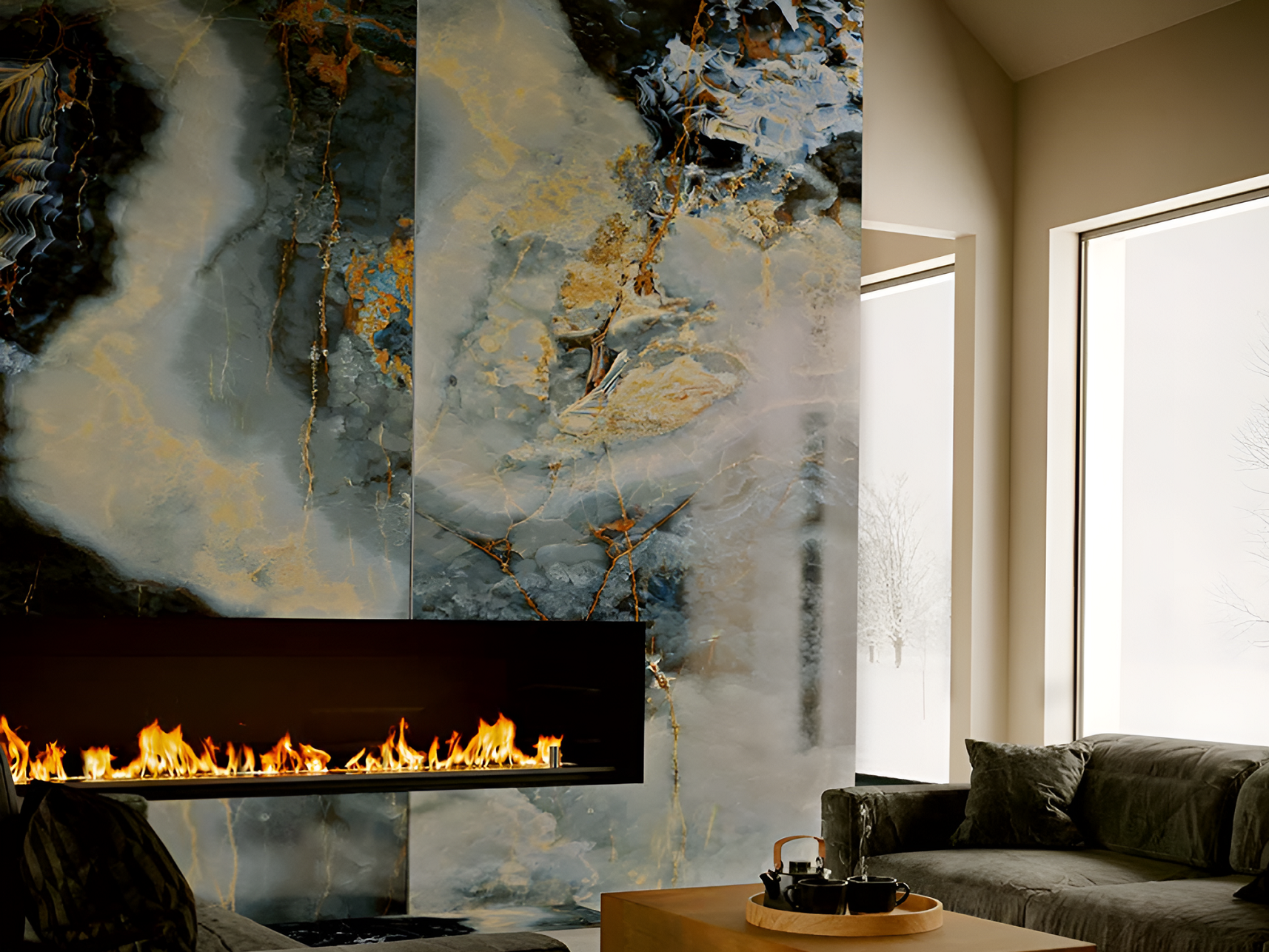 Eternal Blue Italian porcelain slab in a rectangular image format.