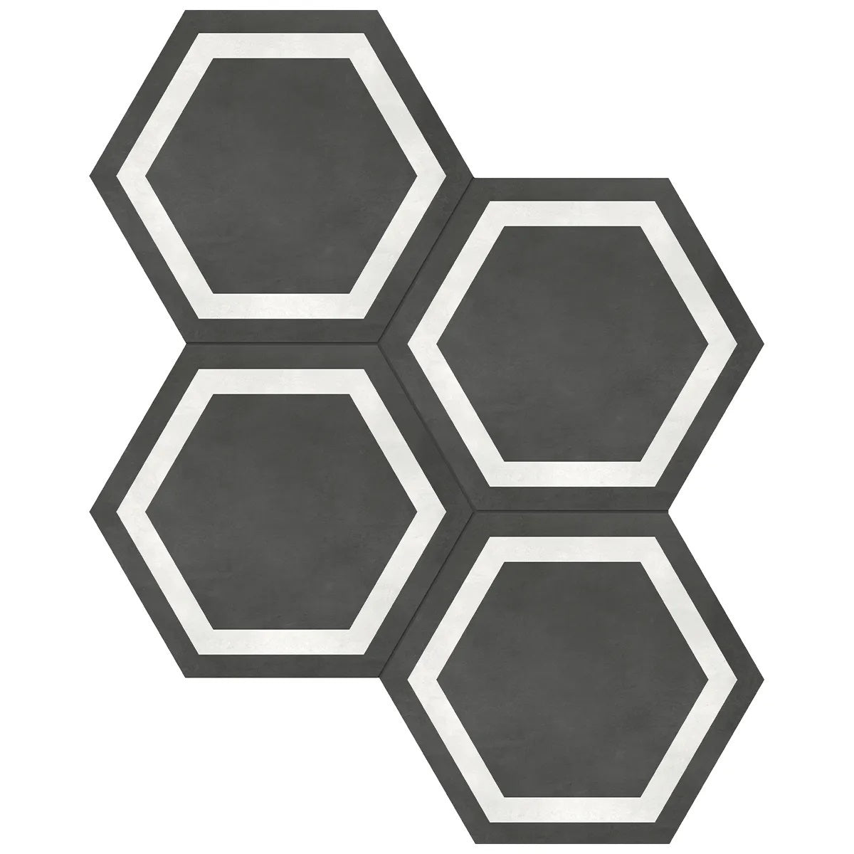 Form Graphite hexagon in a black/charcoal colour, with a white frame. In a 7" hexagon size.