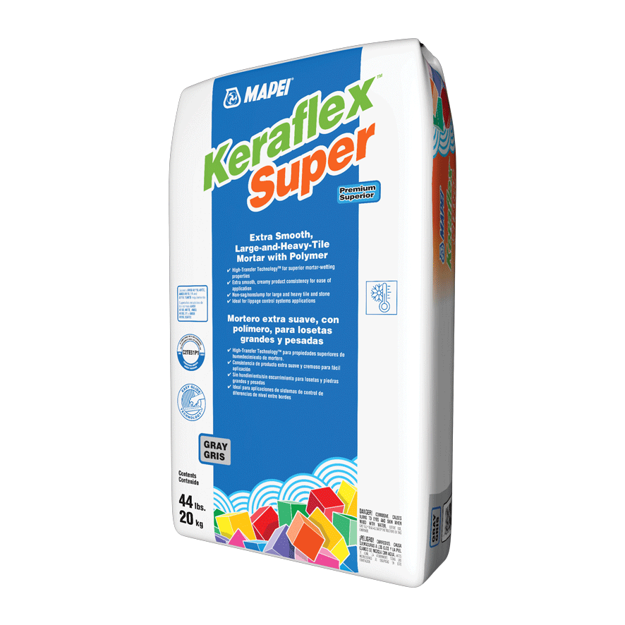 Mapei Keraflex Super cement/mortar for tiles, in a grey colour, in a 44 lb bag.