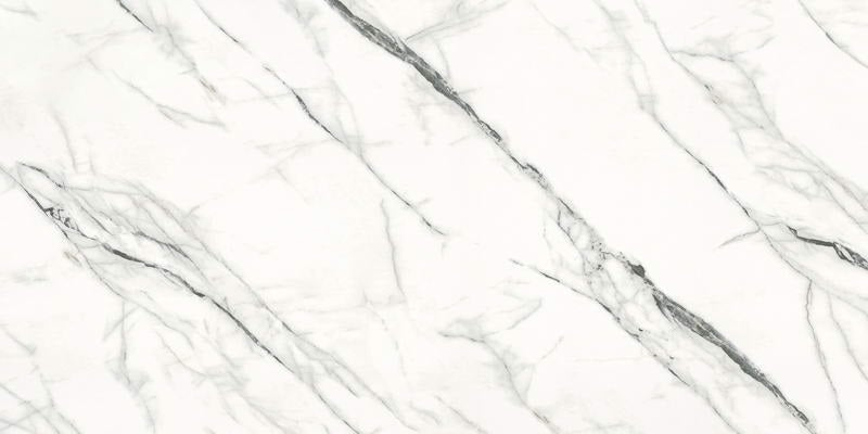 Marmo Carolina polished porcelain tile with a white and black marble style for floors and walls. In a 24x48" size.