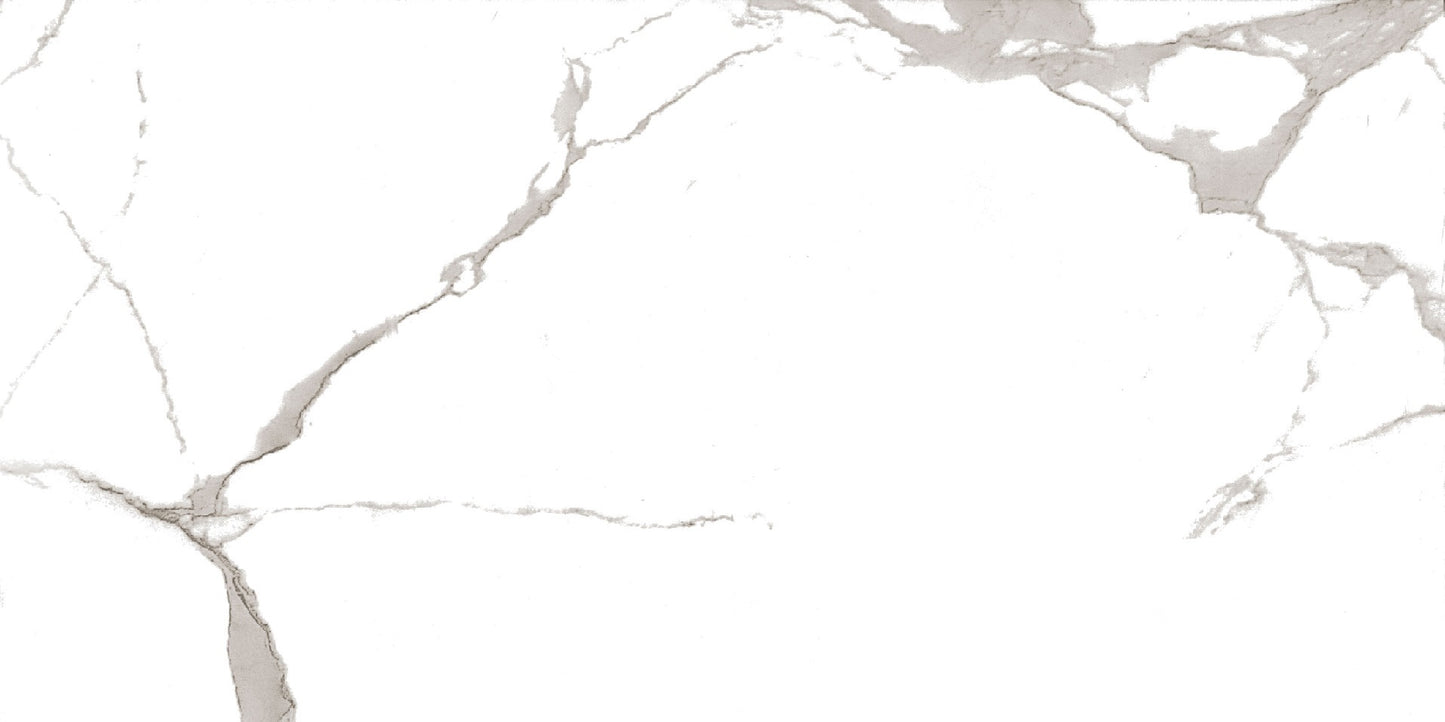 Marmo Isabella polished porcelain tile with a sharp white marble style for floors and walls. In a 12x24" size.