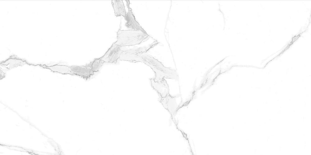 Marmo Tatiana polished/matte porcelain tile in a white marble style, for floors and walls. In a 24x48" size.