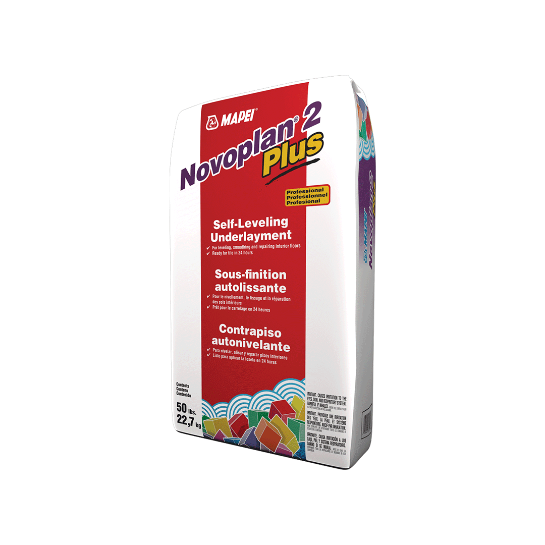 Mapei Novoplan 2 Plus self-leveling cement-based underlayment, in a 50 lb bag.