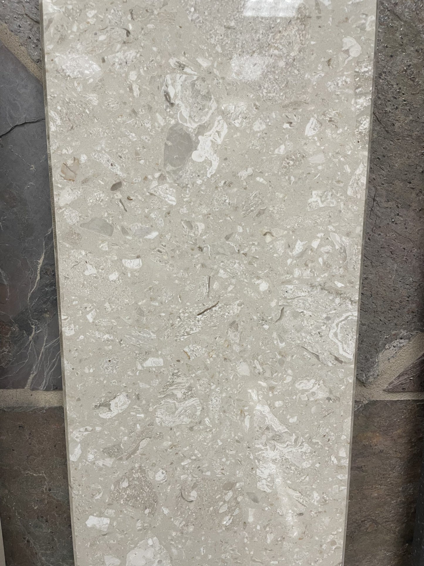 Perlato Superior beige quartz shower arch in a 6x76" size.