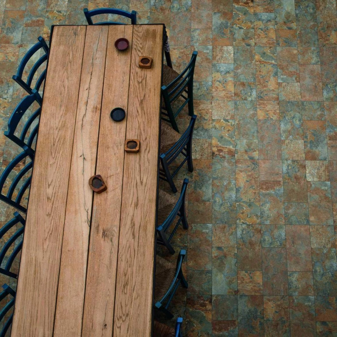 Rocking Multicolor matte porcelain tile with a stone design, for floors and walls. Made in Italy, installed outside.