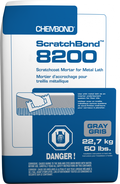 Chembond Scratchbond 8200 scratchcoat mortar for tiles, in a 50 lb bag.