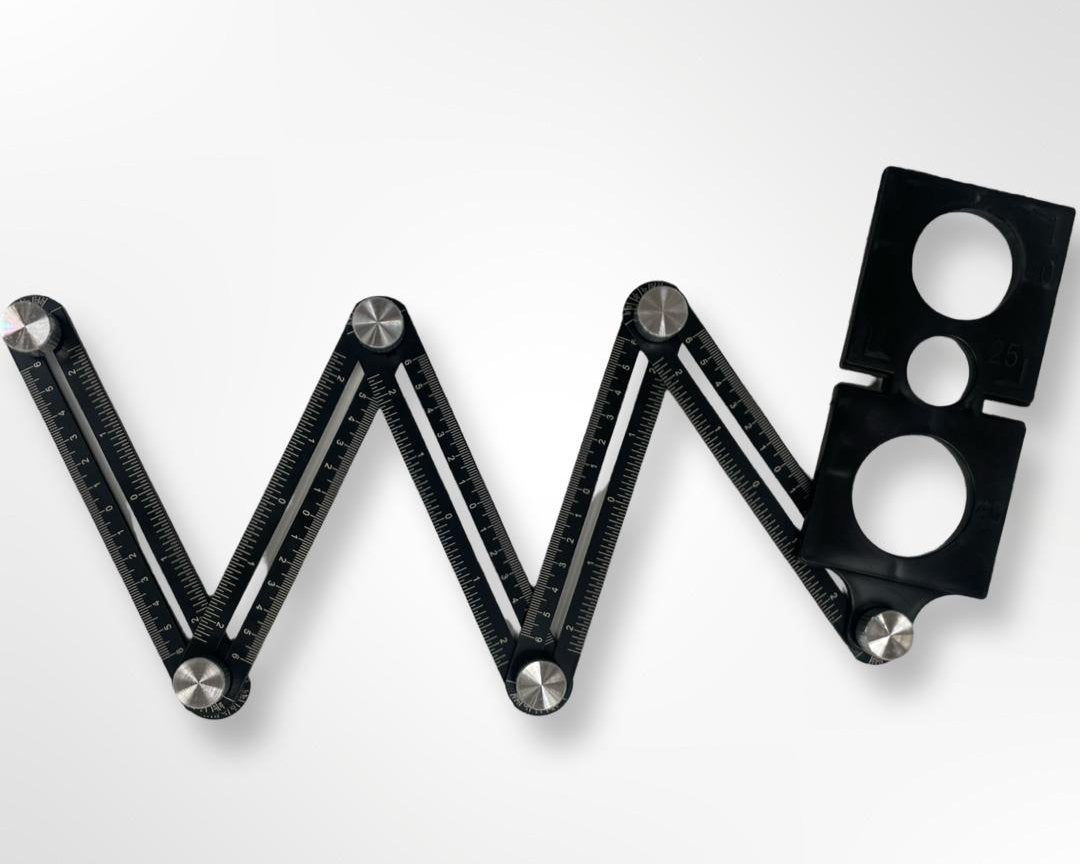 Six-Fold Ruler used when laying out tiles to ensure precise measurements, angles, and spacing.