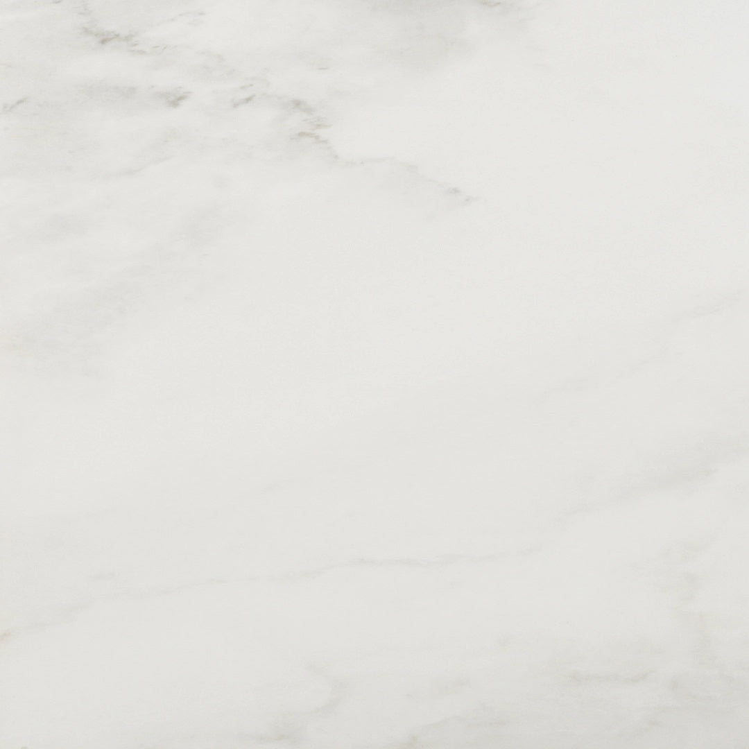 Snow polished porcelain tile with a white marble design, for floors and walls. Made in Spain, in a 24x24" size.