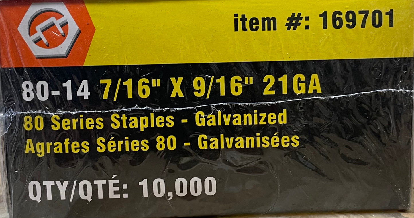 Box of 10000 80 Series Galvanized Staples for use with upholstery, padding, lining, insulation, fixing, etc.