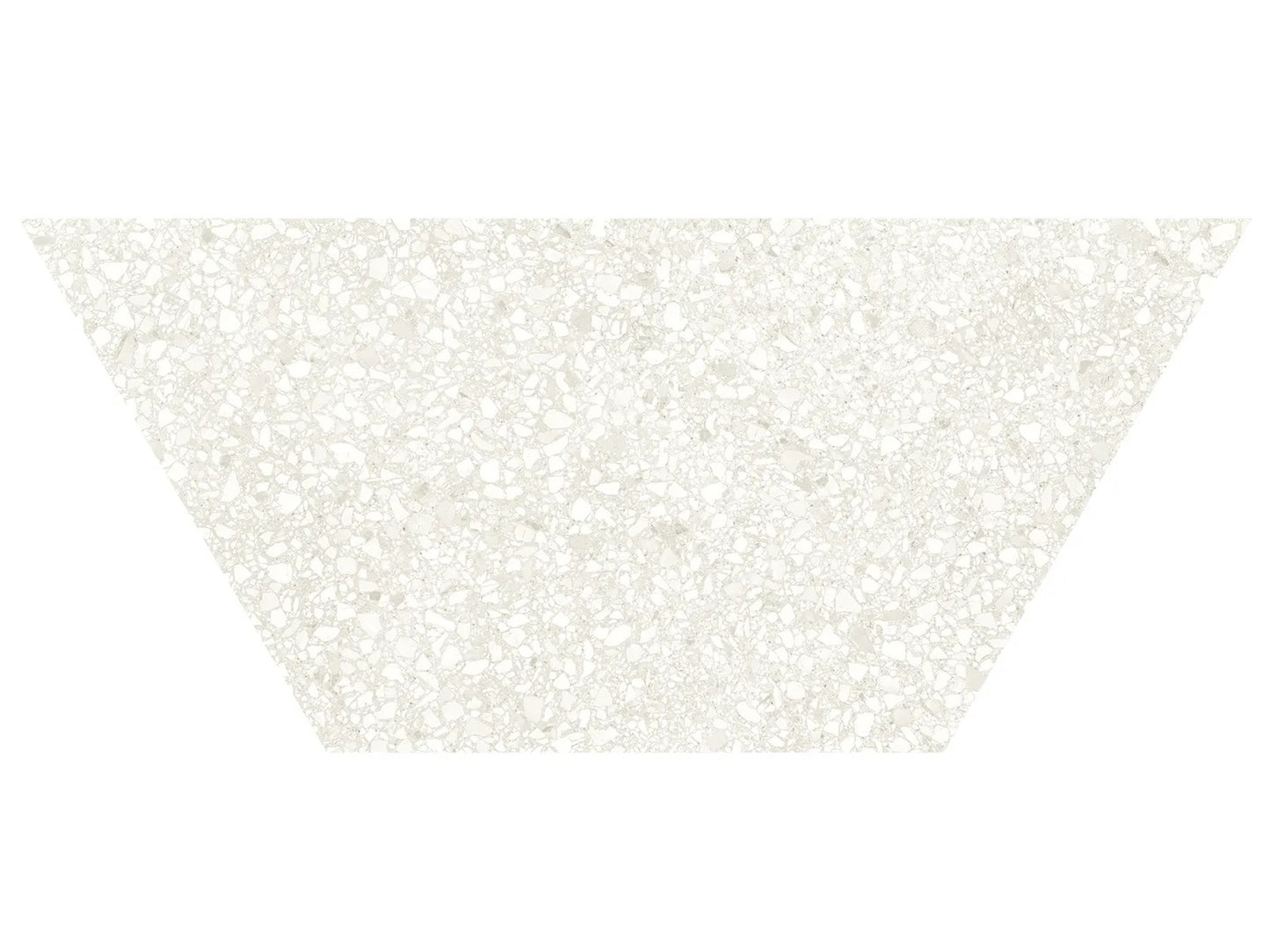 Station Ivory matte porcelain tile with a cream/beige terrazzo pebble style. In a 10x24" half hexagon size.