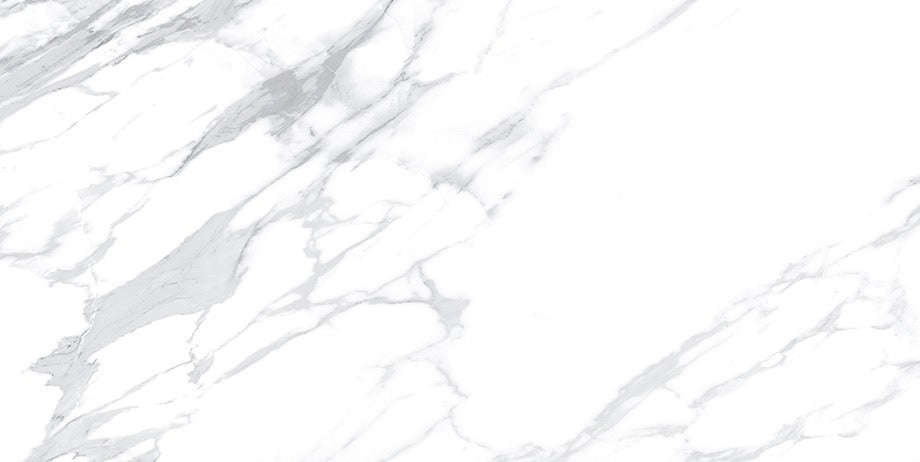 Statuario Spider polished/matte porcelain tile with a white marble design, for floors and walls. In a 12x24" size.