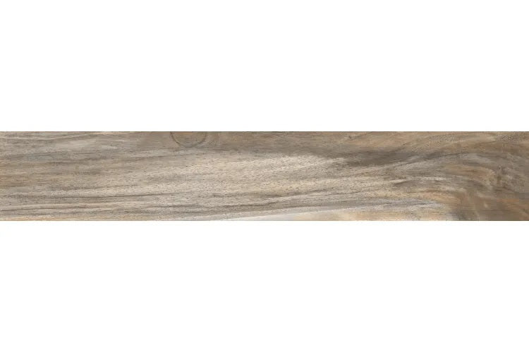 Tasmania Drift polished porcelain tile with a beige wood design, for floors and walls. Made in Spain, in a 6x36" size.