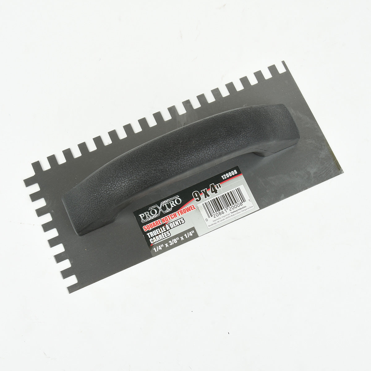 Rectangle Notch Economy Trowel with 3/8"x1/4" notch for mortar and thin-set.