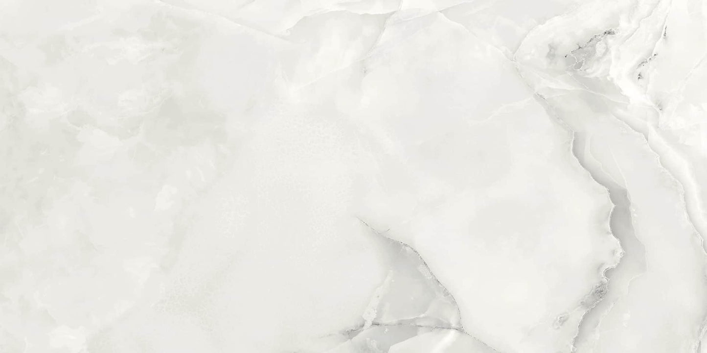 Venus White matte porcelain tile with a white onyx design, for floors and walls. Made in Spain, in a 24x48" size.