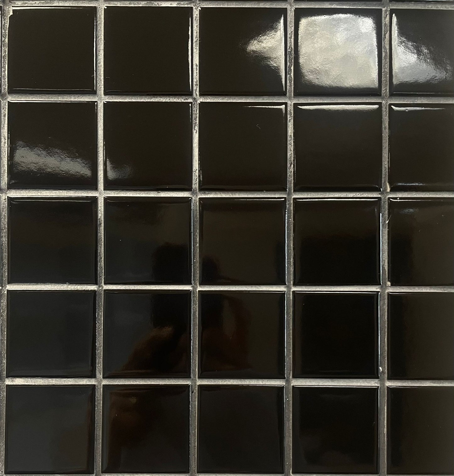 Vintage Avalanche pure black glossy finish square porcelain mosaic, for floors and walls.