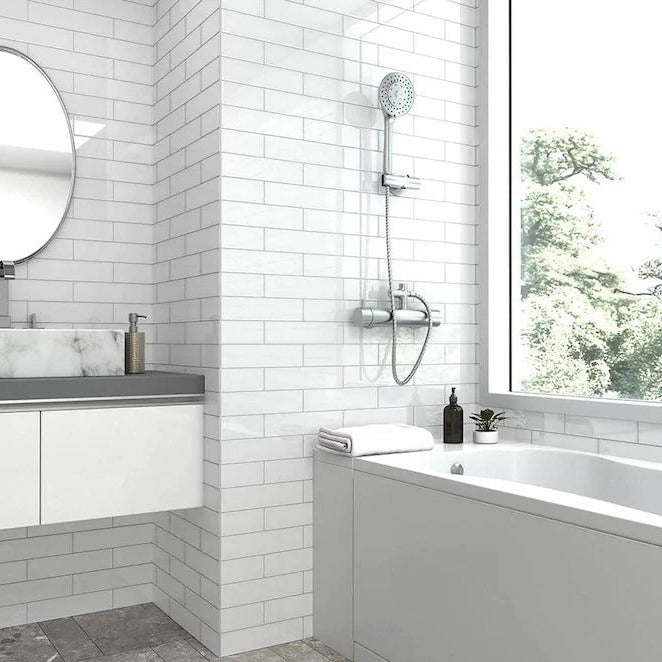 Vivid White pure white glossy finish subway tile for backsplashes and feature walls. In a 3x12" size.