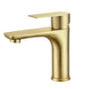 Model 68 bathroom vanity single hole faucet in a brushed gold colour.