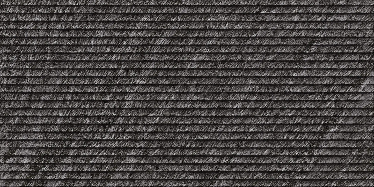 Ardena Graphite matte porcelain tile with a black cascade design, for feature walls. Made in Spain, in a 12x24" size.