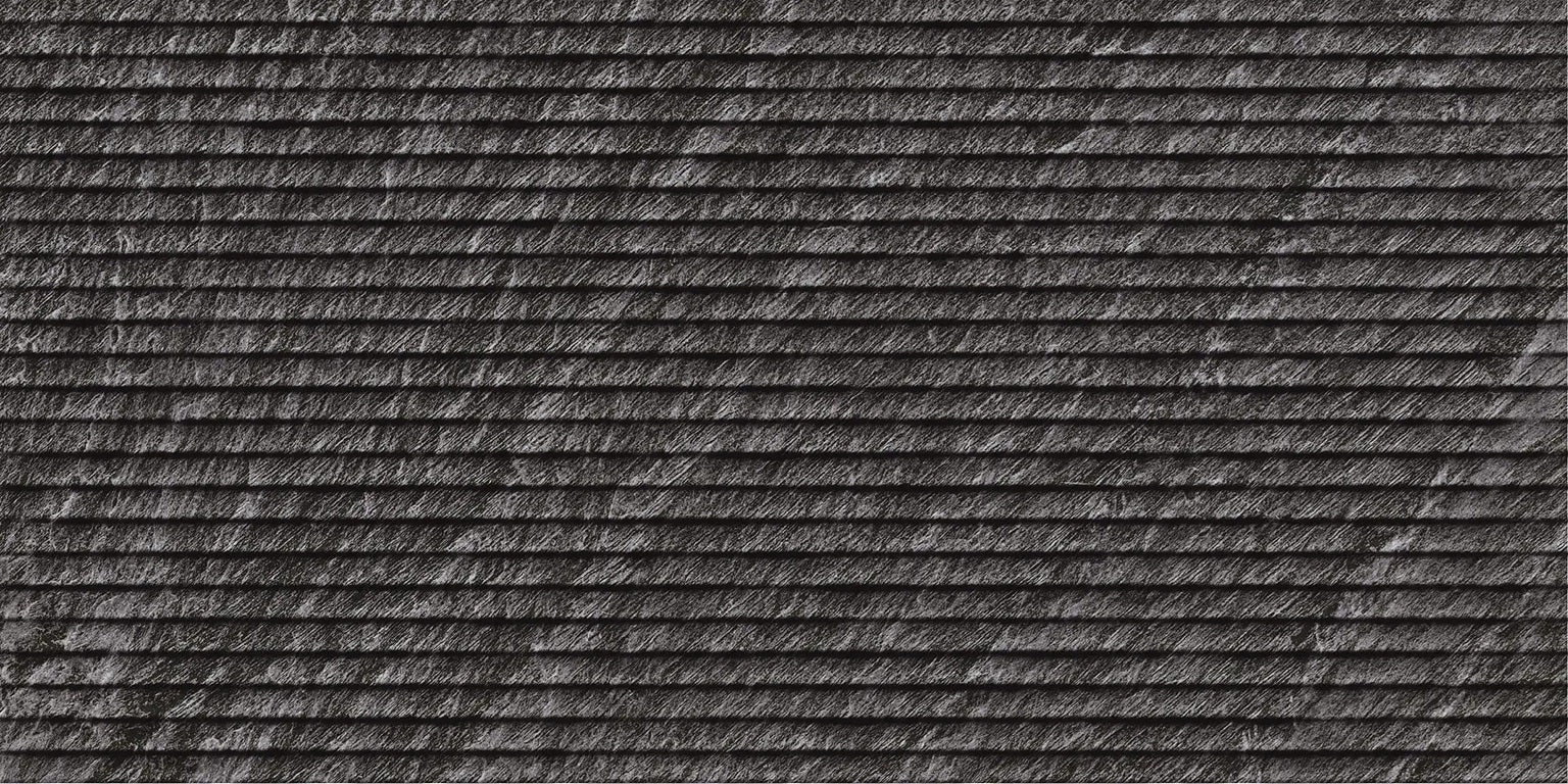 Ardena Graphite matte porcelain tile with a black cascade design, for feature walls. Made in Spain, in a 12x24" size.