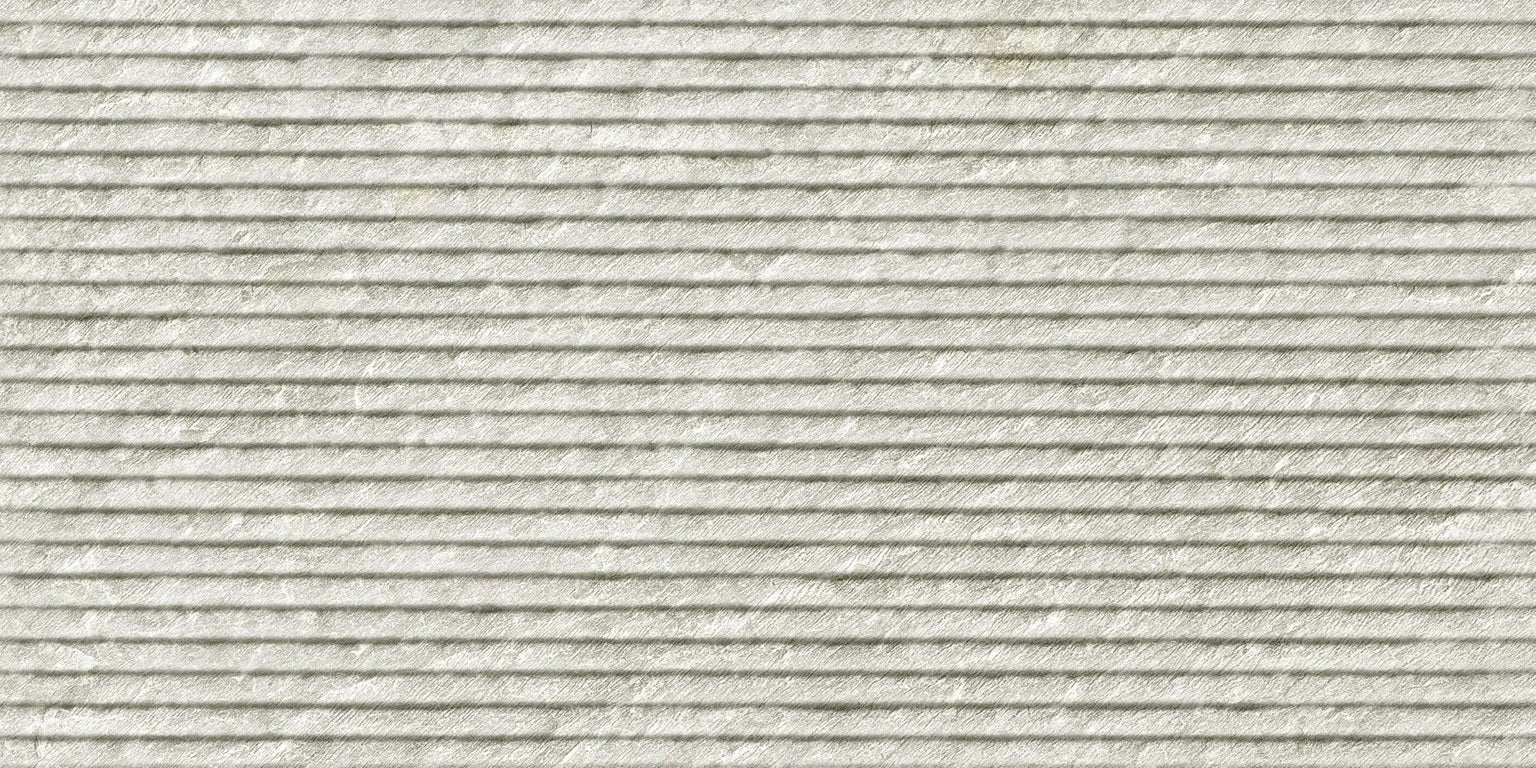 Ardena Pearl matte porcelain tile with a grey cascade design, for feature walls. Made in Spain, in a 12x24" size.