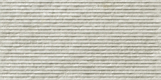 Ardena Pearl matte porcelain tile with a grey cascade design, for feature walls. Made in Spain, in a 12x24" size.