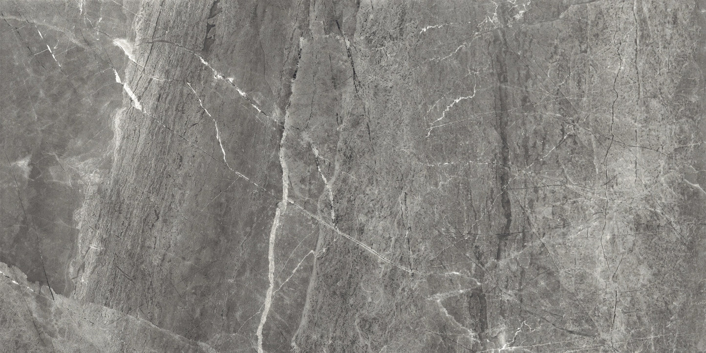 Athena Nero matte porcelain tile with a black stone design, for floors and walls. Made in Italy, in a 24x48" size.