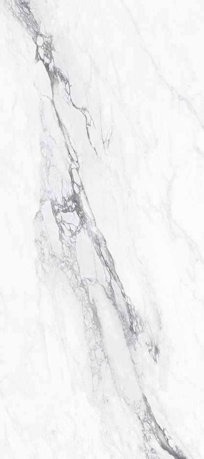 Bernini polished porcelain tile with a white marble design, for floors and walls. Made in Italy, in a 24x48" size.