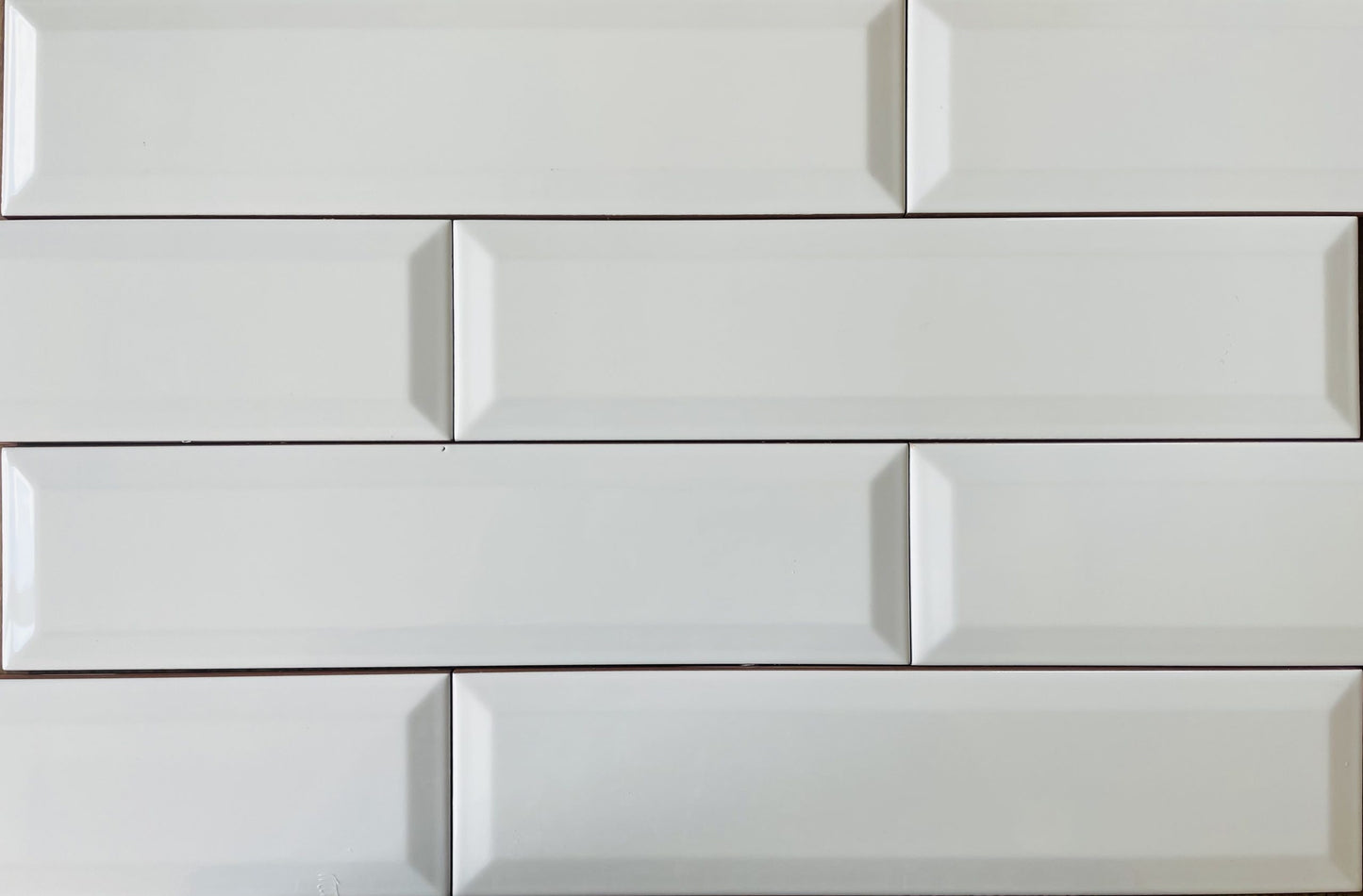 Biselado Blanco white glossy ceramic subway tile with a beveled edge, for walls. Made in Spain, in a 3x12" size.