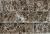 Emperador brown marble style beveled ceramic subway tile, for walls. Made in Spain, in a 4x12" size.