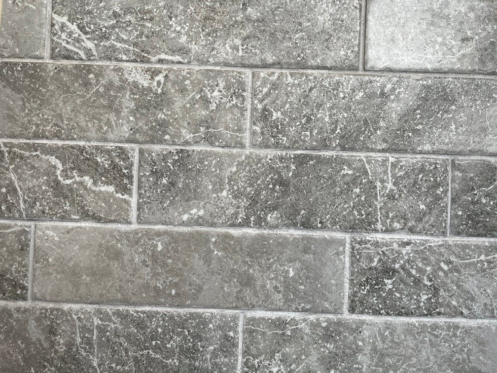 Bistrot matte porcelain tile with a grey design, for floors and walls. Made in Italy, in a 3x11" brick size.
