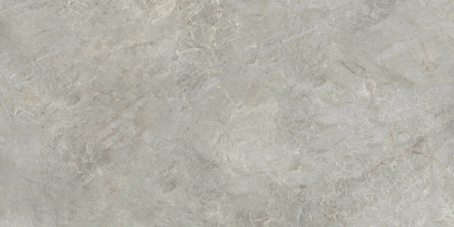 Caesars Natural polished porcelain tile with a greige quartzite design, for floors and walls. In a 24x48" size.