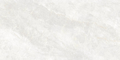 Caesars White polished porcelain tile with a white quartzite design, for floors and walls. In a 24x48" size.