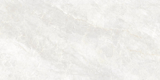 Caesars White polished porcelain tile with a white quartzite design, for floors and walls. In a 24x48" size.