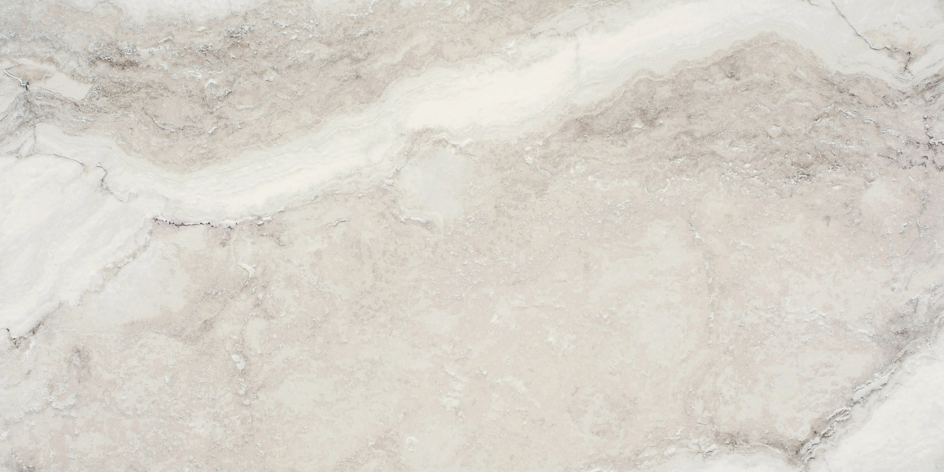 Caracalla Bianco porcelain tile with a white travertine design, for floors and walls. Made in Spain, in a 24x48" size.