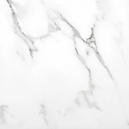 Casablanca matte ceramic tile with a white marble design, for floors and walls. Made in Spain, in a 18x18" size.