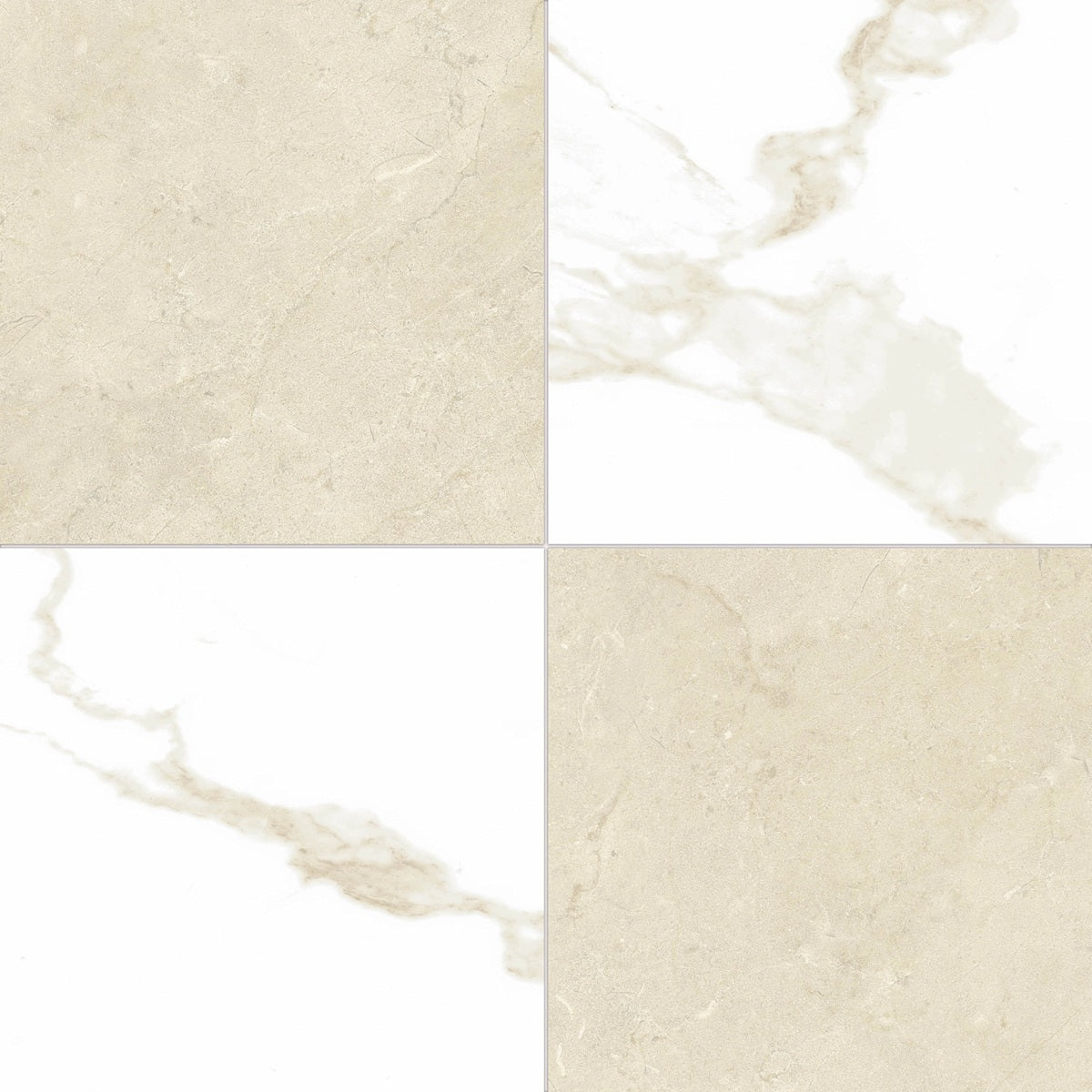 Chess Gold matte porcelain tile with a white/beige checkerboard design, for floors. Made in Spain, in a 18x18" size.