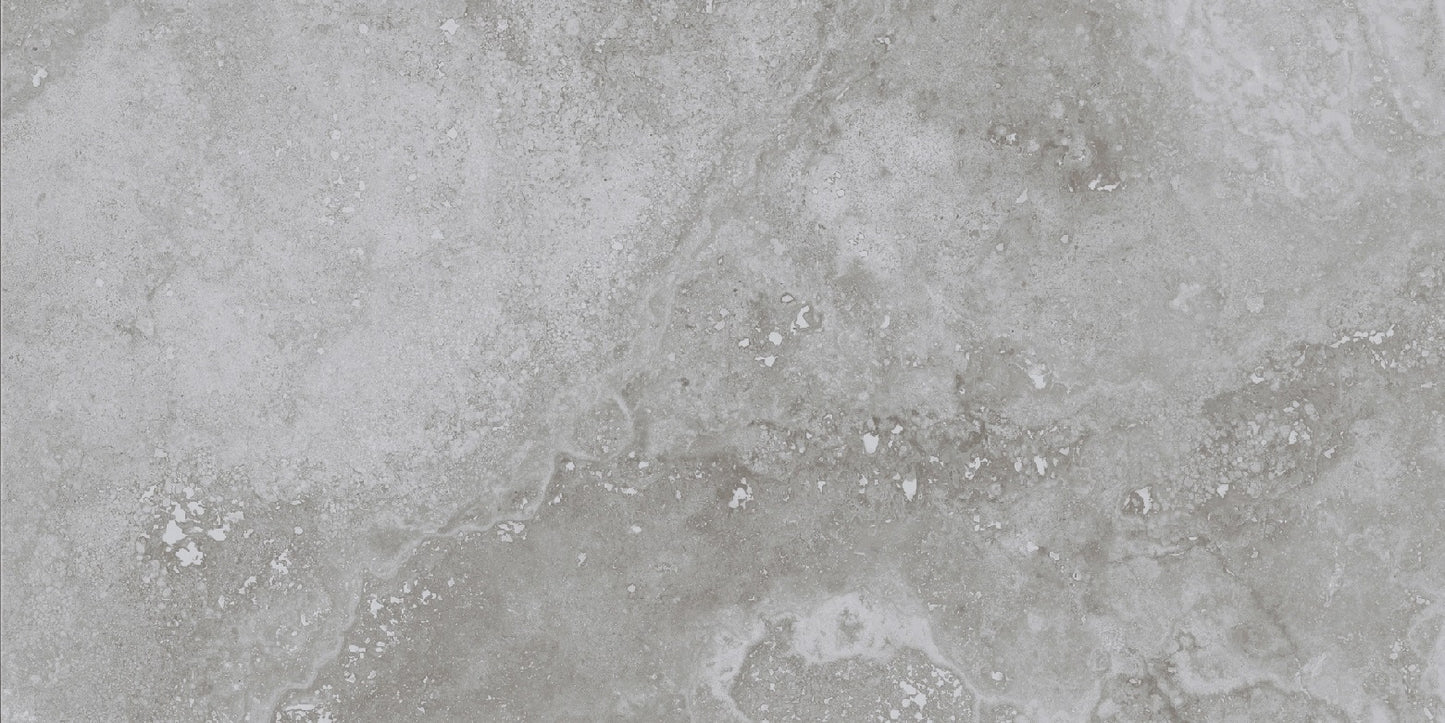 Cipriani Gris matte porcelain tile with a grey stone/cement design, for floors and walls. In a 12x24" size.