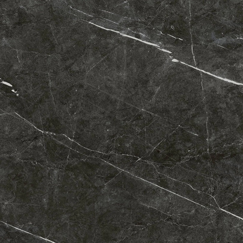 Columbia Antracite glossy porcelain tile with a stone design, for floors and walls. Made in Spain, in a 24x24" size.