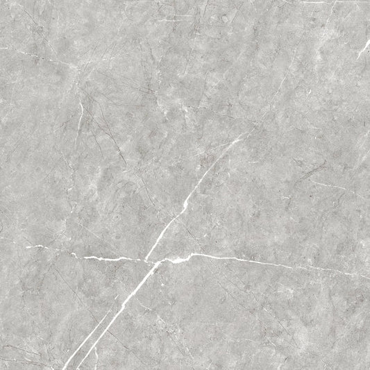 Columbia Perla glossy porcelain tile with a grey stone design, for floors and walls. Made in Spain, in a 24x24" size.