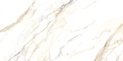 Dorian Gold matte porcelain tile with a gold marble design, for floors and walls. Made in Spain, in a 24x48" size.