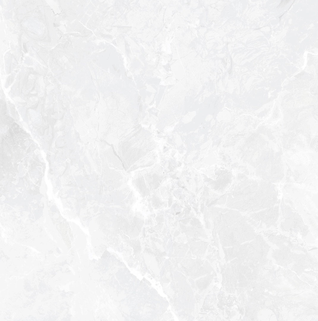 Earthstone White glossy porcelain tile with a stone design, for floors and walls. Made in Spain, in a 24x24" size.