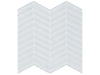 Element Ice glass mosaic with a white colour. In a chevron mosaic shape.